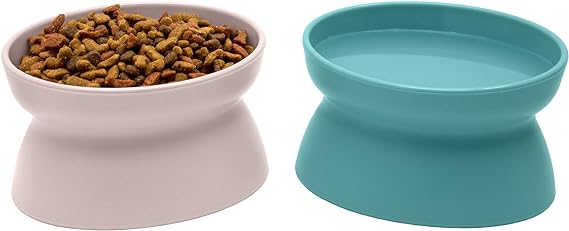 Kitty City Elevated Cat Food Bowl Collection | Stress-Free Feeder and Waterer | Slow-Feed Bowls